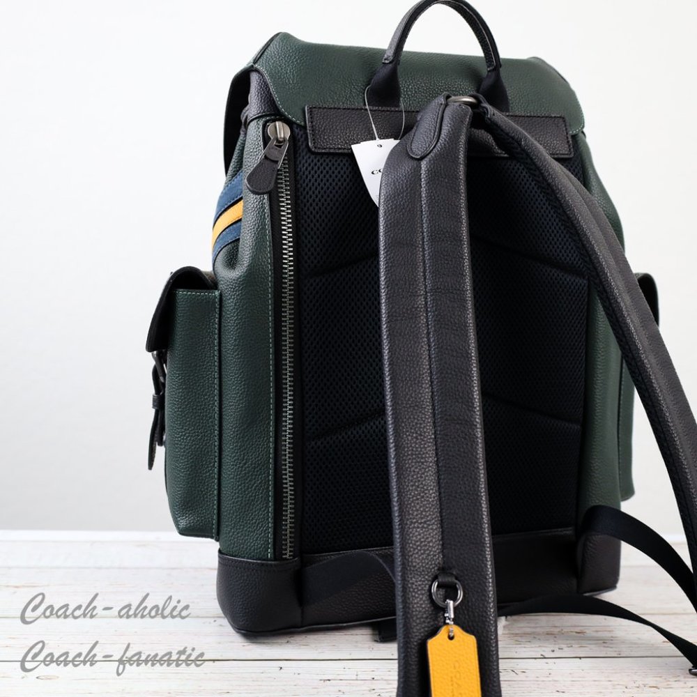 NWT Coach CB903 Hudson Backpack With Varsity Stripe in Amazon Green/Denim Multi - Picture 6 of 12